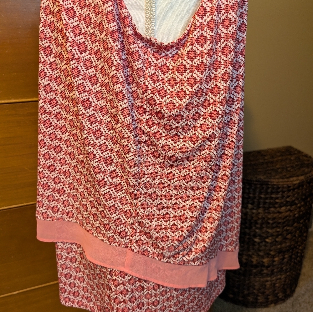 Worthington Size XL Coral Coastal Pattern with Layered Flair Sleeveless - Picture 7 of 15